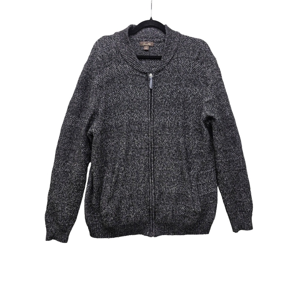 Tasso Elba Mens XL Full Zip Cardigan Sweater Gray Marled Knit Cotton‎ Blend